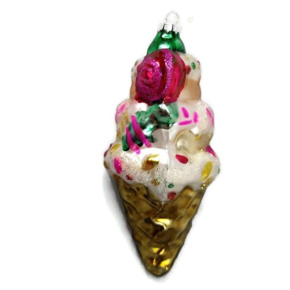 Blown Glass Ice Cream Cone Ornament Sprinkles